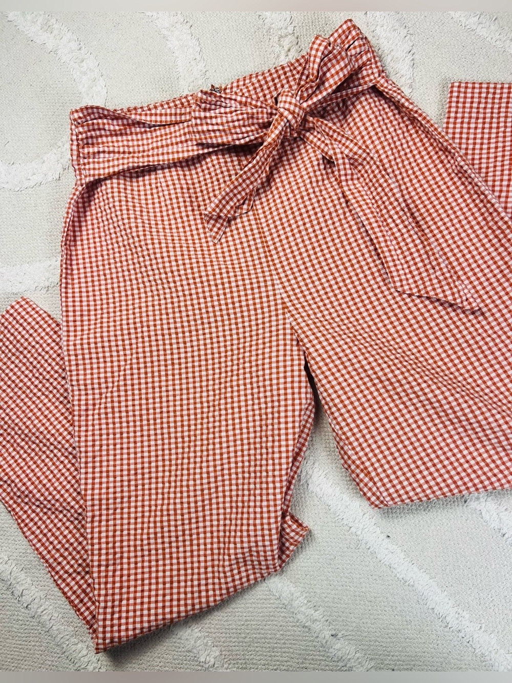 Free People West Side Tie Gingham Seersucker High-Rise Ankle Pants – Size 6